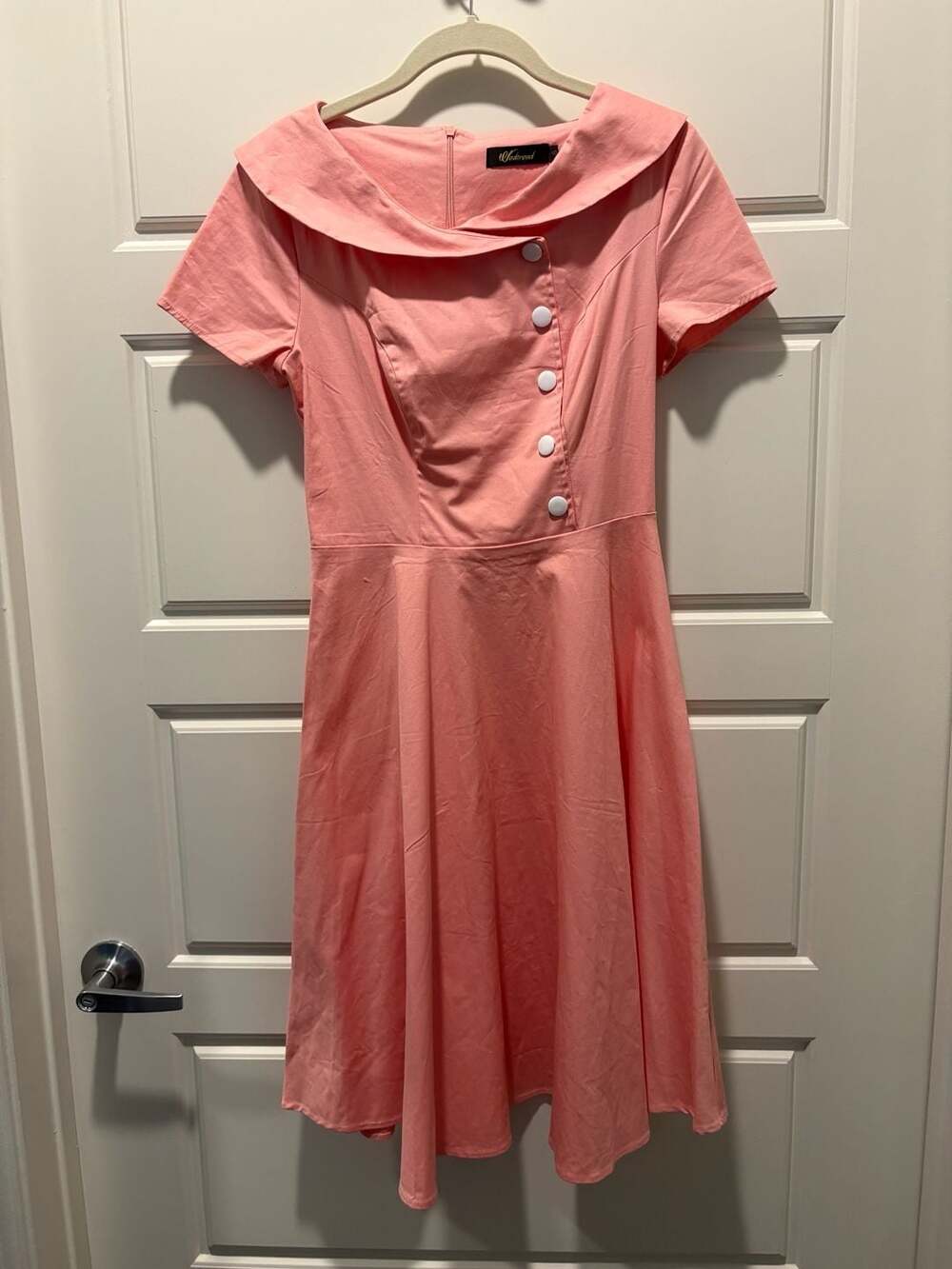 Wedtrend 1950s Vintage Style Pink Short Sleeve Button-Down Swing Dress